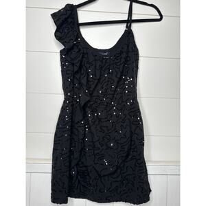 ❤️ Envy Me Black Sequin One Ruffle Shoulder Top, Size MEDIUM NWOT